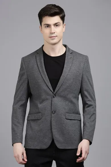 Men Grey Slim Fit Textured Casual Blazer